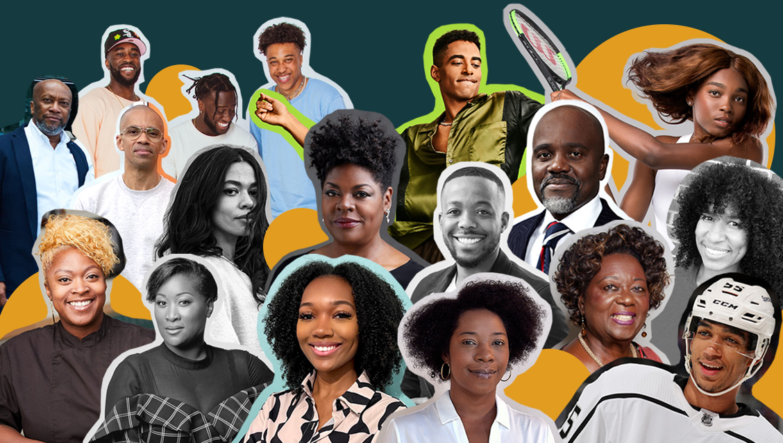 19 Black Canadians making an impact on Canadian History and culture. Image is a collage of 19 Notable Black Canadians
