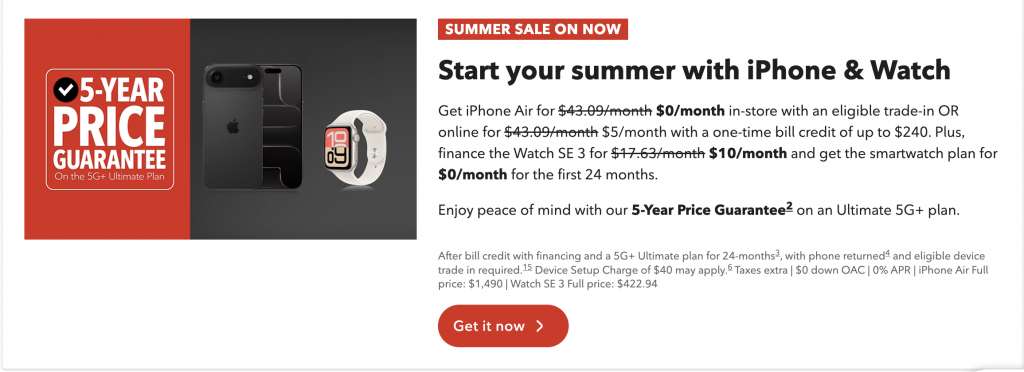 iPhone Air on Rogers is currently on $0/month bundled with Apple Watch.